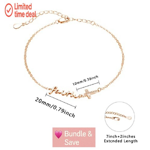 Sterling Silver Adjustable Anklet with Faith Cross & Angel Wing Pendant - Picture 7 of 8